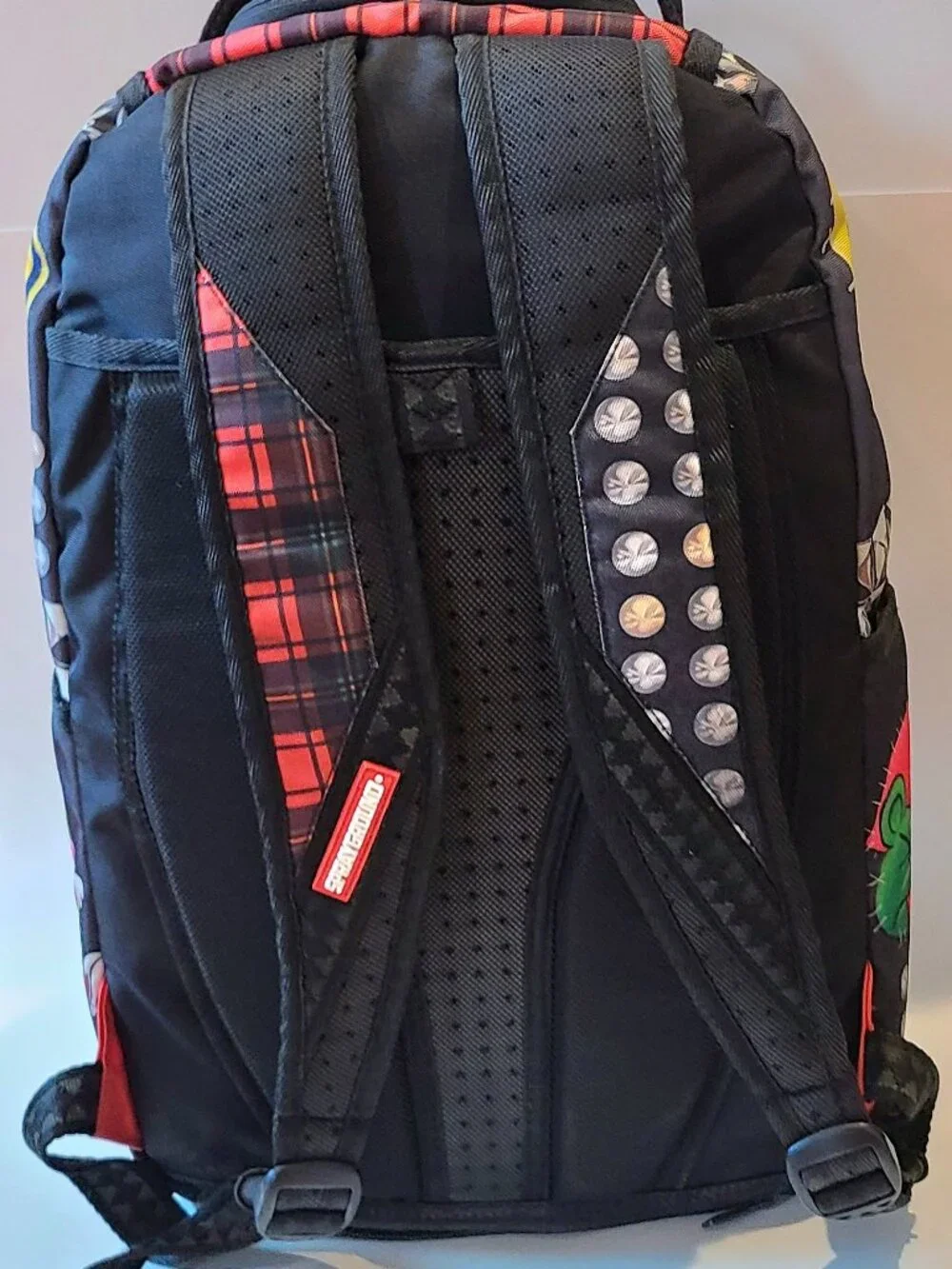 Sprayground Punk Shark Goth Alt Backpack Black Red Plaid